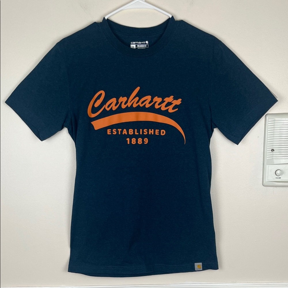 Carhartt Men’s Relaxed Fit, Heavyweight Graphic T-Shirt, Blue & Orange, Sz Small
